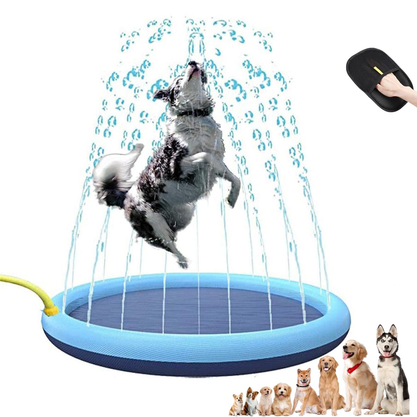 Fidosplash Splash Pad for Dogs Heavy Duty, Foldable Non-Slip Water Play Mat Outdoor Backyard Pool, Cooling Summer Fun Activity for Small Medium Large Breeds Puppies (67'')