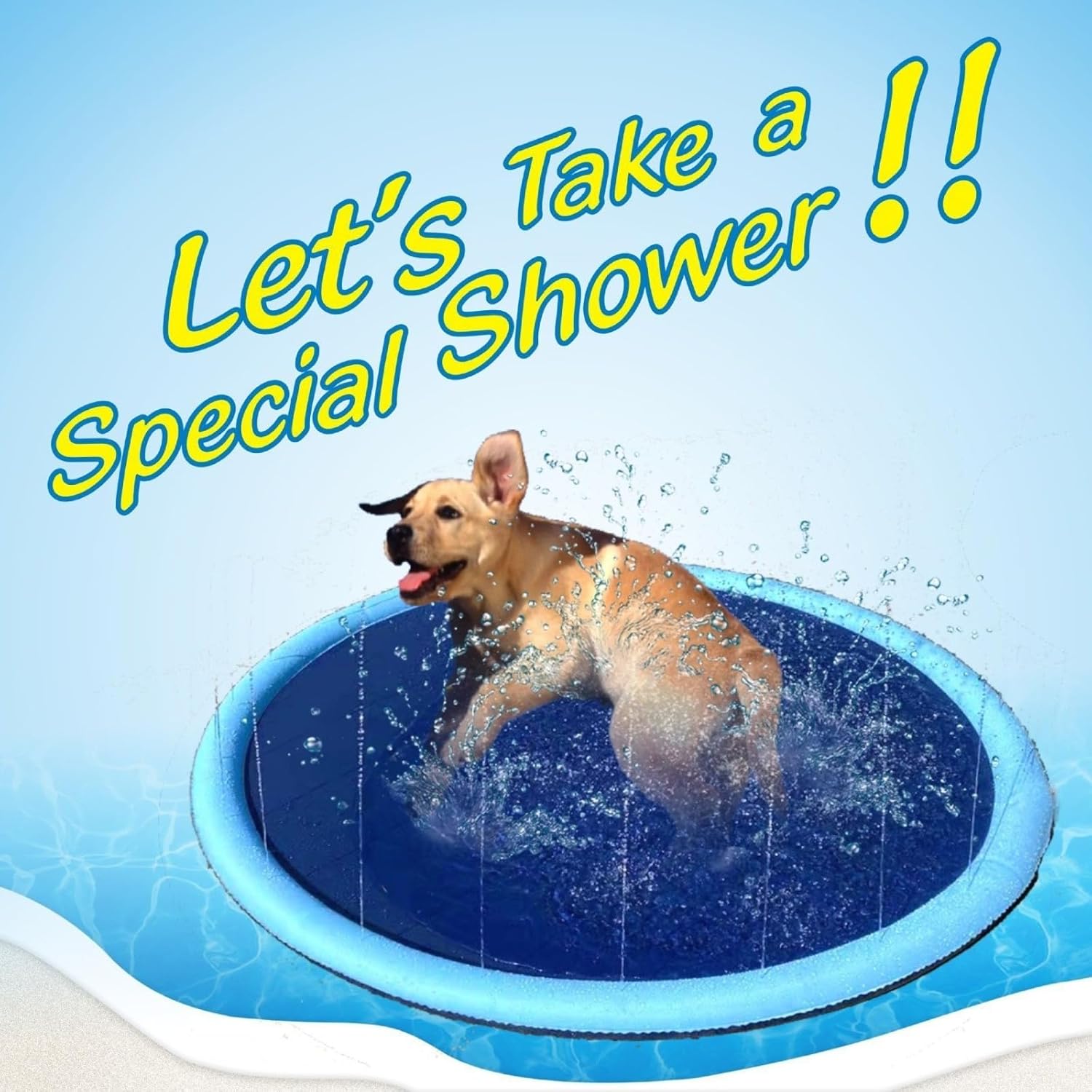 Fidosplash Splash Pad for Dogs Heavy Duty, Foldable Non-Slip Water Play Mat Outdoor Backyard Pool, Cooling Summer Fun Activity for Small Medium Large Breeds Puppies (67'')