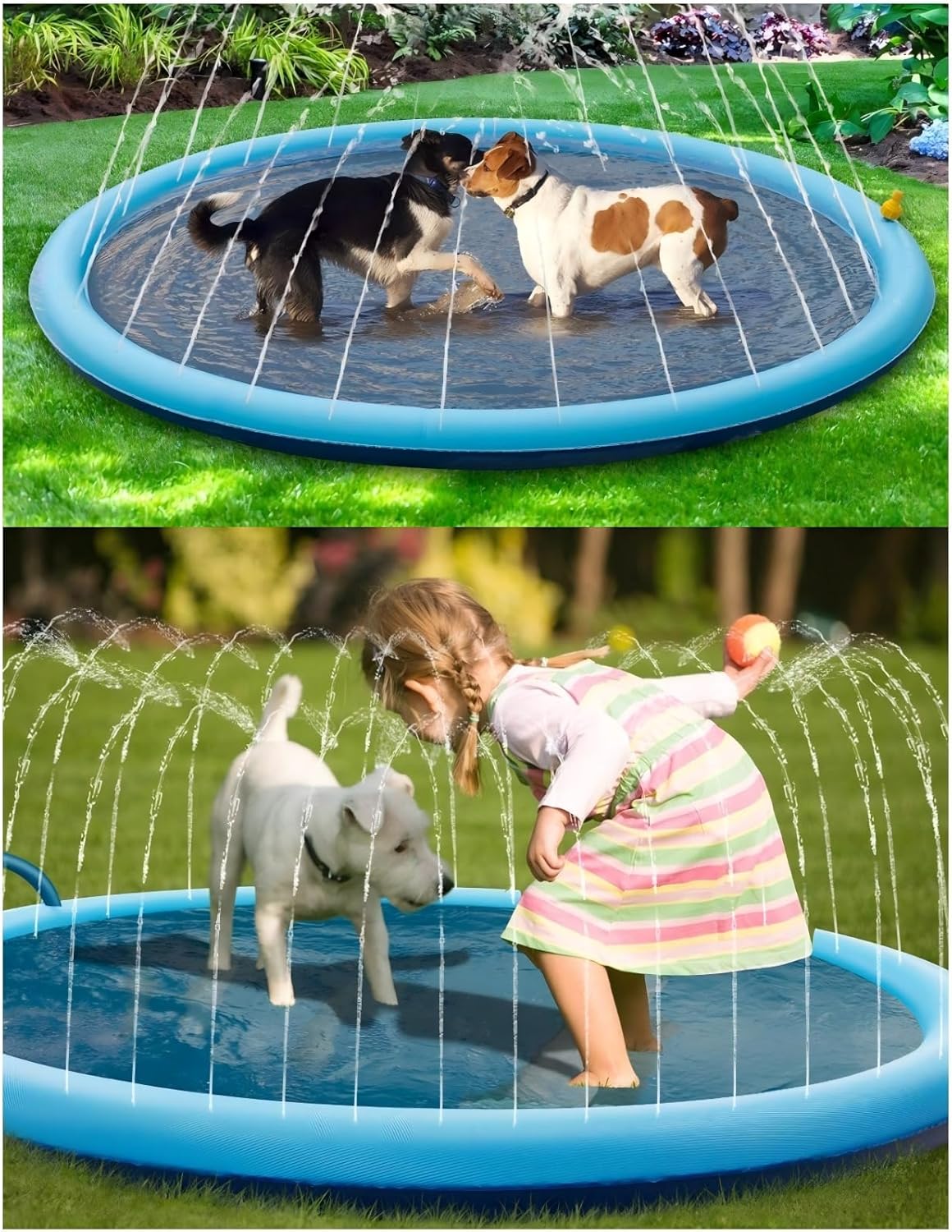 Fidosplash Splash Pad for Dogs Heavy Duty, Foldable Non-Slip Water Play Mat Outdoor Backyard Pool, Cooling Summer Fun Activity for Small Medium Large Breeds Puppies (67'')